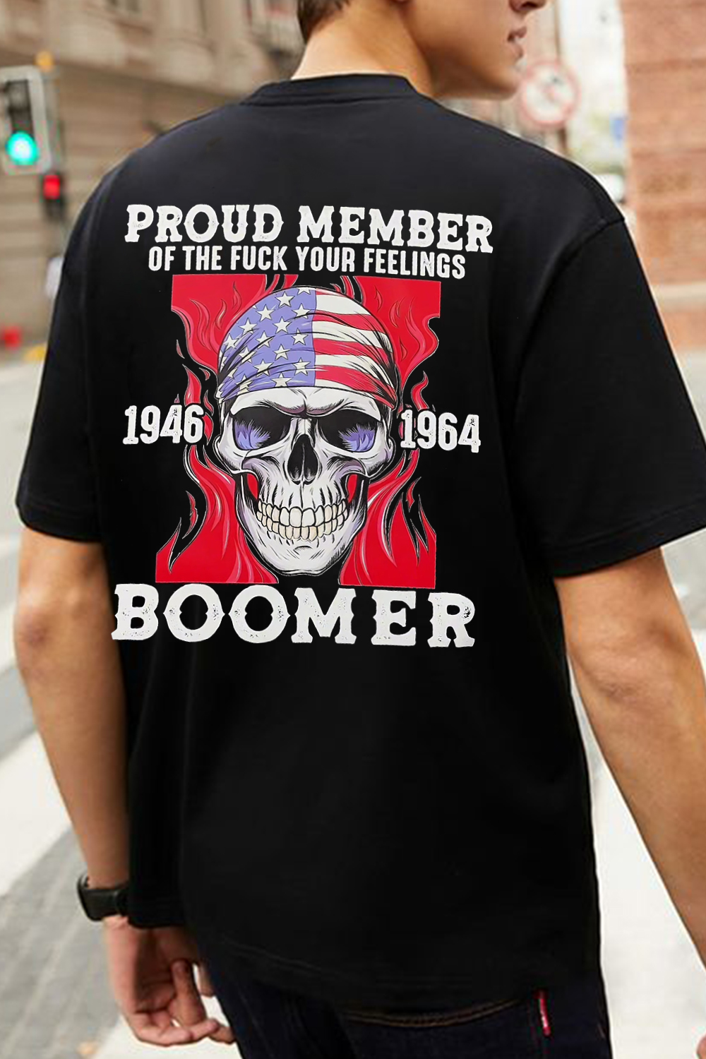 New T-Shirt Skull Casual Merch, Shirt Skull Casual Front And Back Print Round Neck Short Sleeve