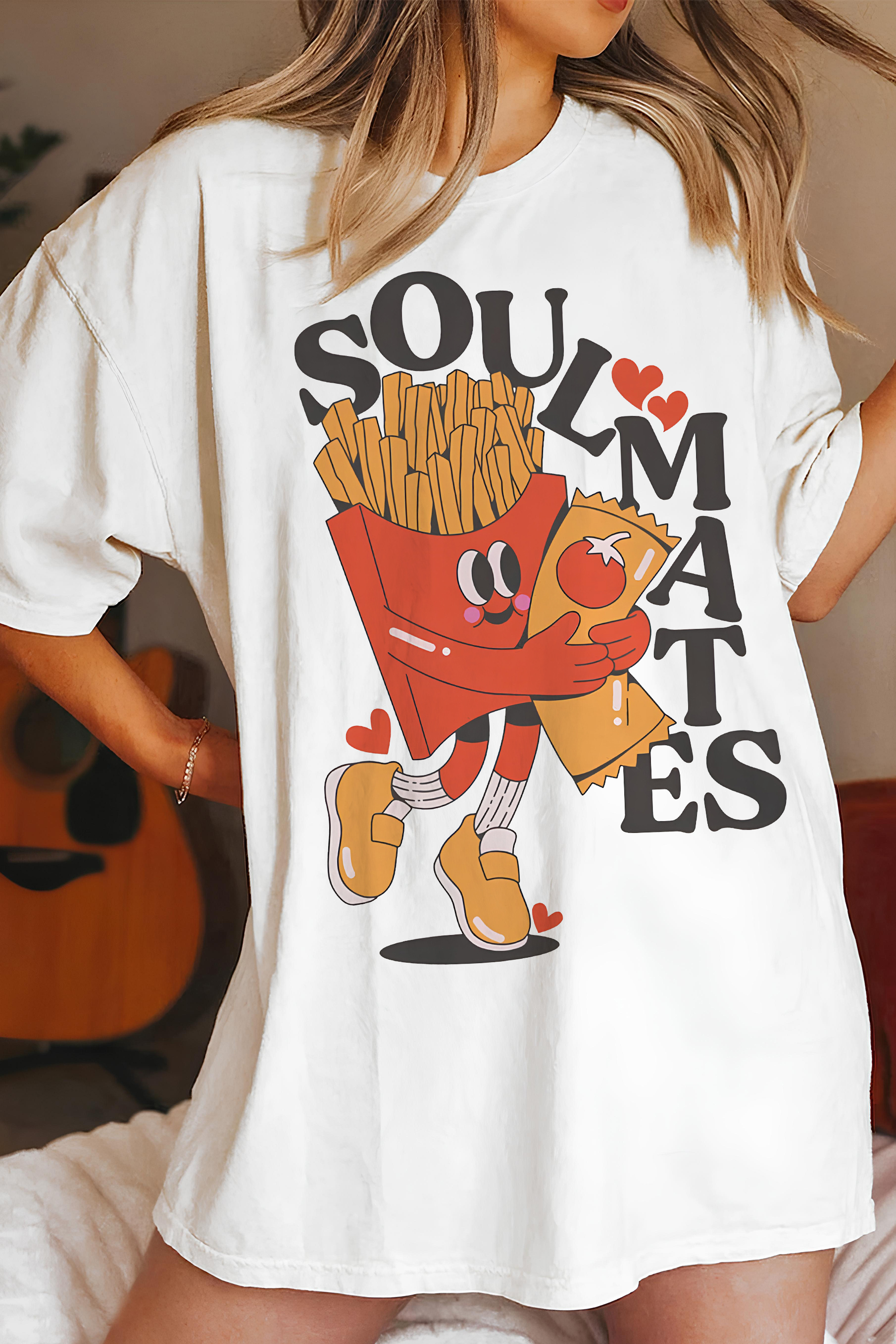 New T-Shirt Soulmates Fries Merch, Shirt Soulmates Fries & Ketchup Cute Food For Women