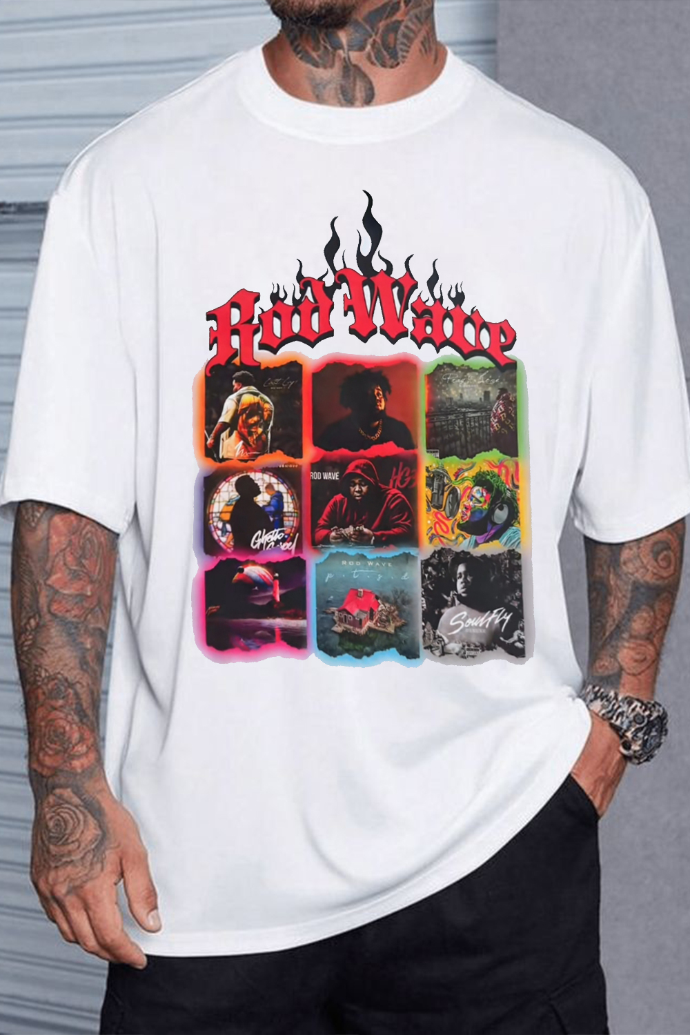 New T-Shirt Rodwave Flame Merch, Shirt Rodwave Flame Print Short-Sleeved