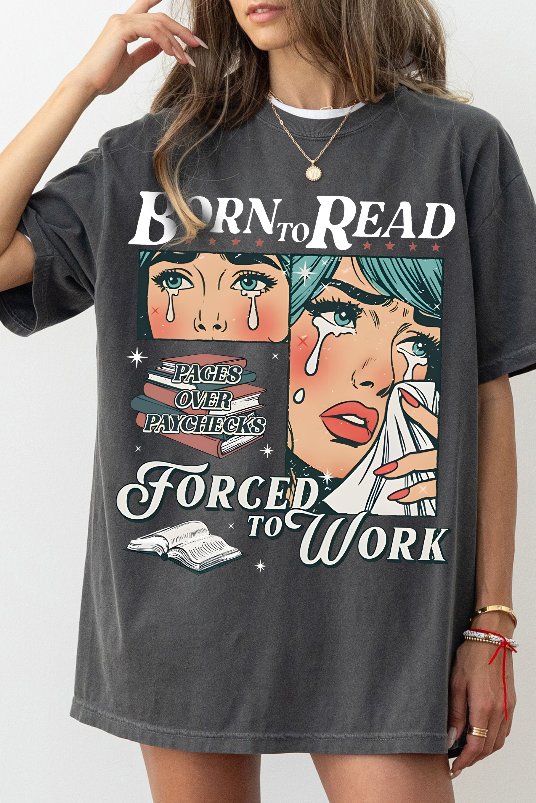 New T-Shirt Retro Born Merch, Shirt Retro Born To Read Bookish For Women