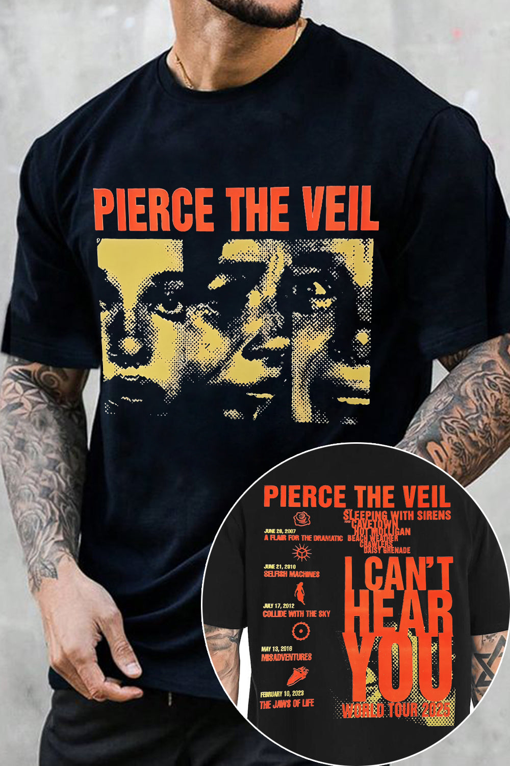 T-Shirt Pierce The Merch, Shirt Pierce The Veil World Tour 2025 For Men