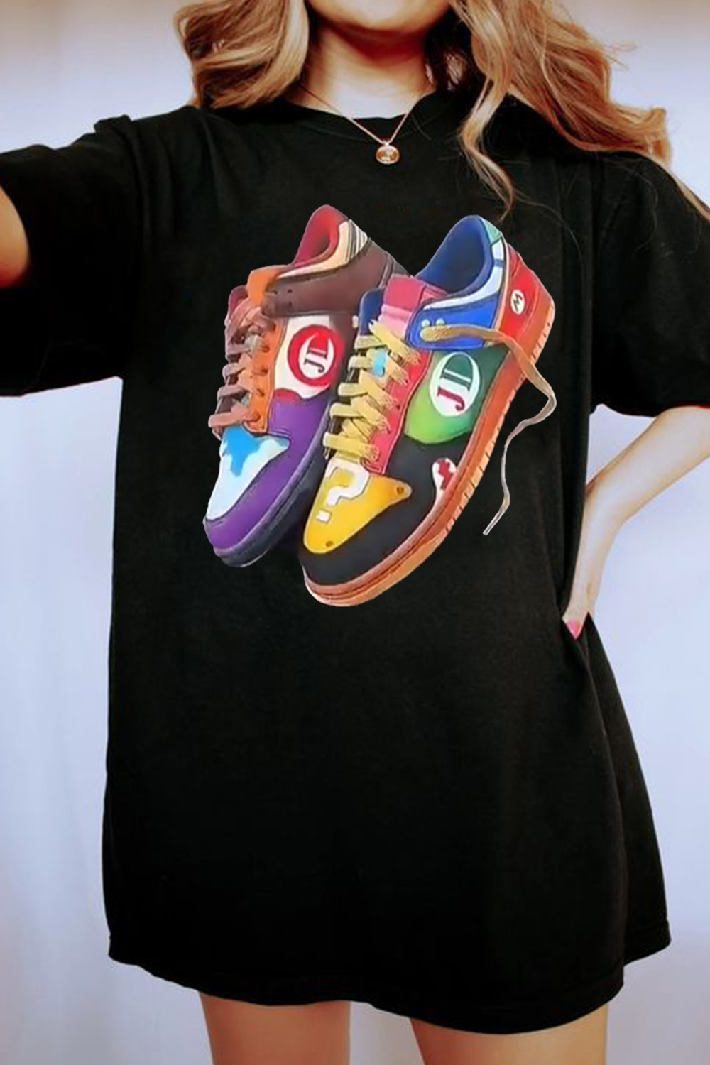 T-Shirt Personalized Shoe Merch, Shirt Personalized Shoe Print Round Neck Casual Short Sleeve