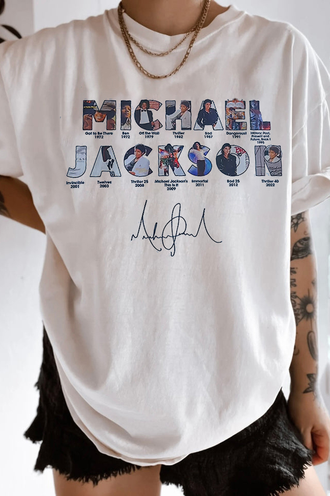 T-Shirt Michael Jackson Merch, Shirt Michael Jackson Print Short-Sleeved