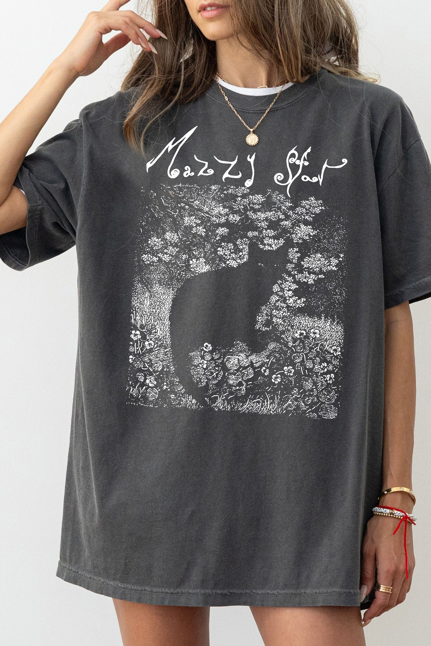 New T-Shirt Mazzy Star Merch, Shirt Mazzy Star Cat Black For Women