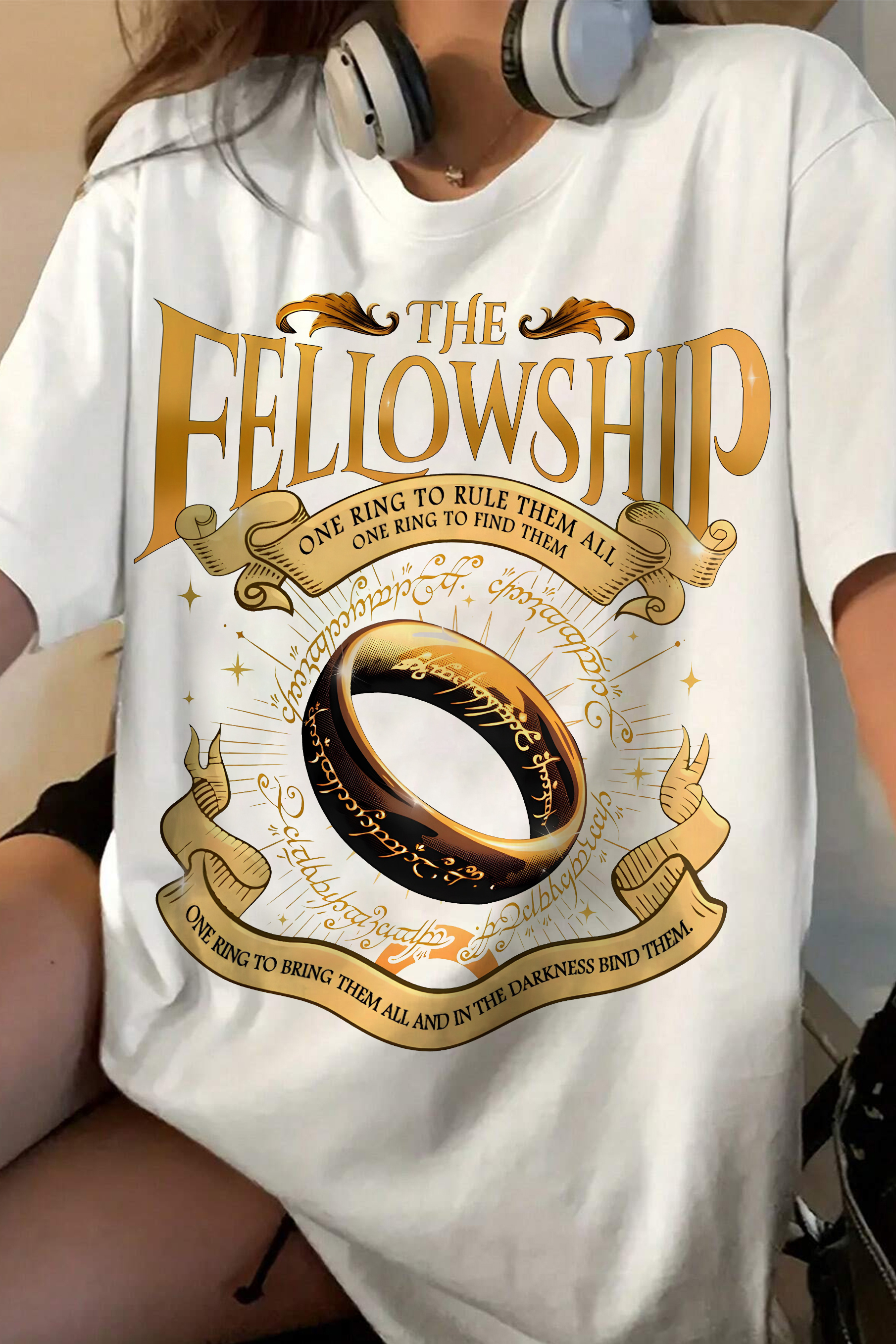 New T-Shirt Lotr Middle Merch, Shirt Lotr Middle Earth Gold Ring For Women