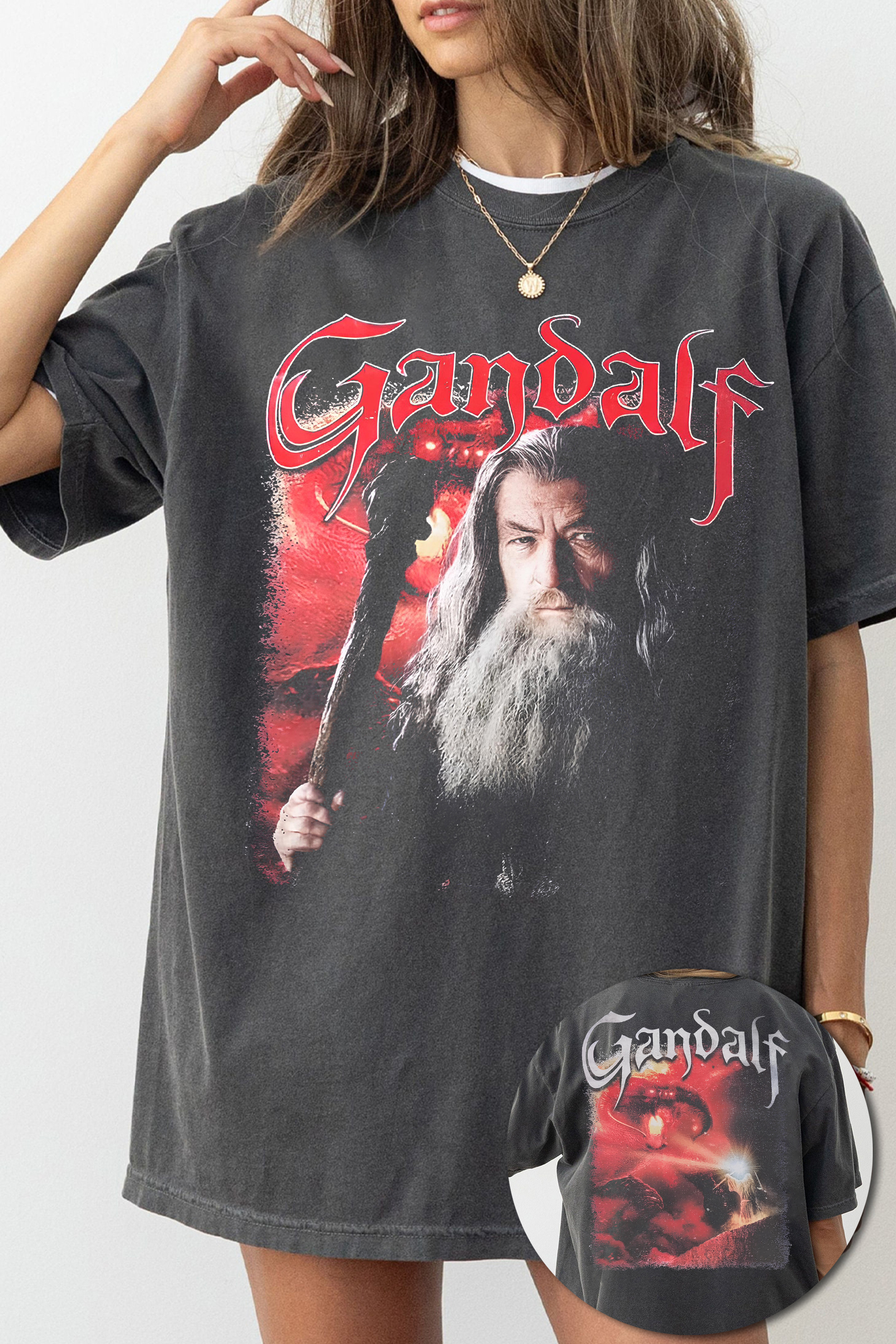 New T-Shirt Lotr Gandalf Merch, Shirt Lotr Gandalf The White Vs Balrog Vintage For Women