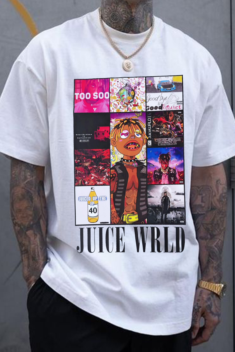 New T-Shirt Juice Wrld999 Merch, Shirt Juice Wrld999 Cartoon Round Neck Men’S