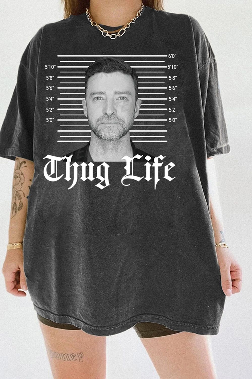 T-Shirt Justin Timberlake Merch, Shirt Justin Timberlake Mugshot Thug Life For Women