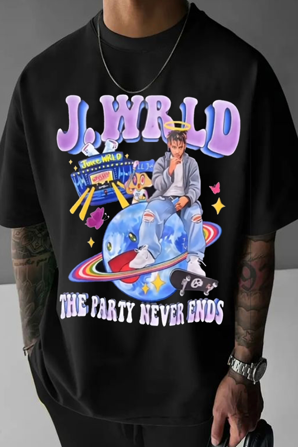 New T-Shirt Juice Wrld Merch, Shirt Juice Wrld Personalized Letter Cartoon Print Short-Sleeved