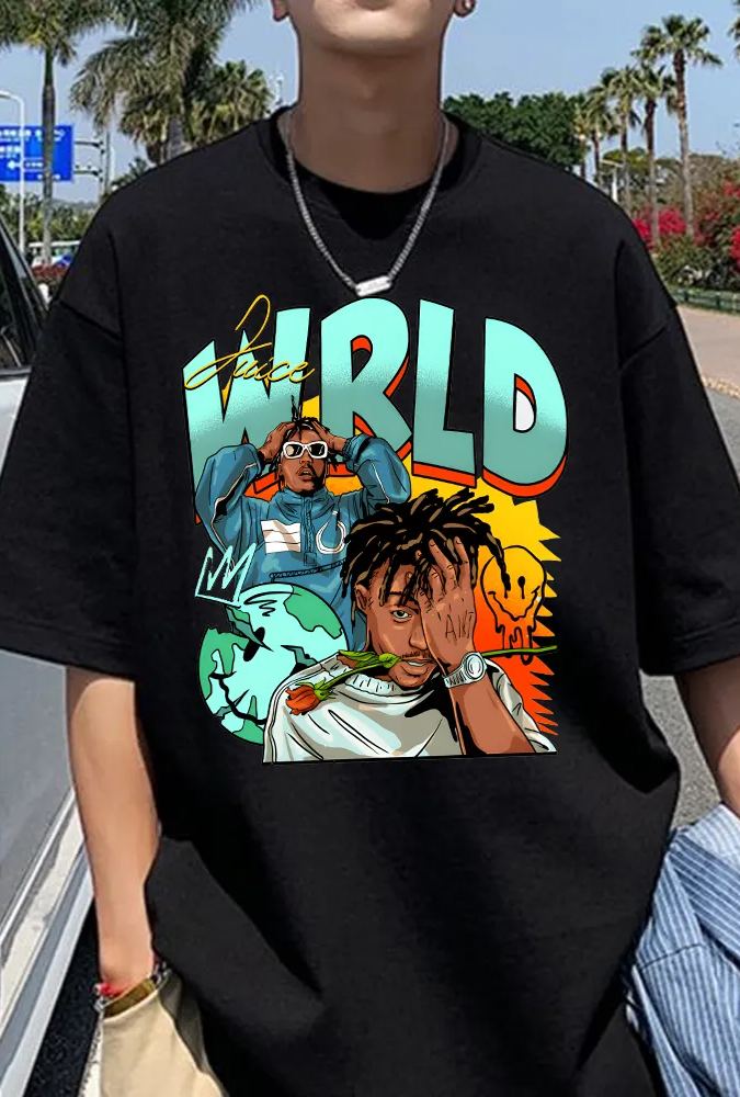 New T-Shirt Juice World Merch, Shirt Juice World Fans Color Block Short Sleeve
