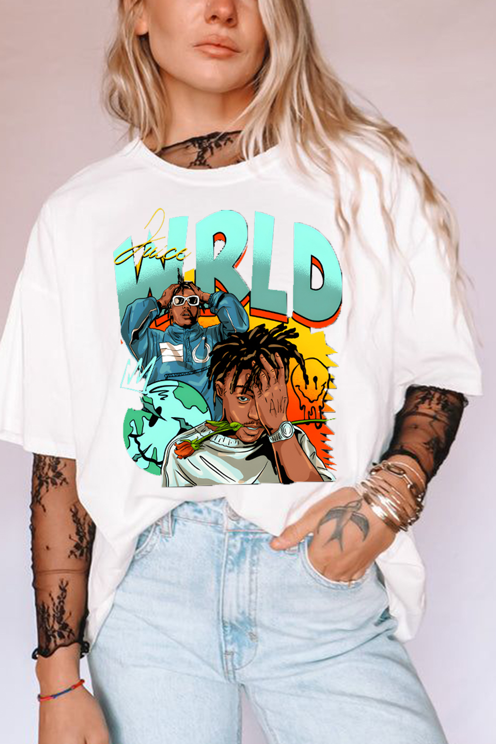 T-Shirt Juice World Merch, Shirt Juice World Fans Color Block Ladies Short Sleeve