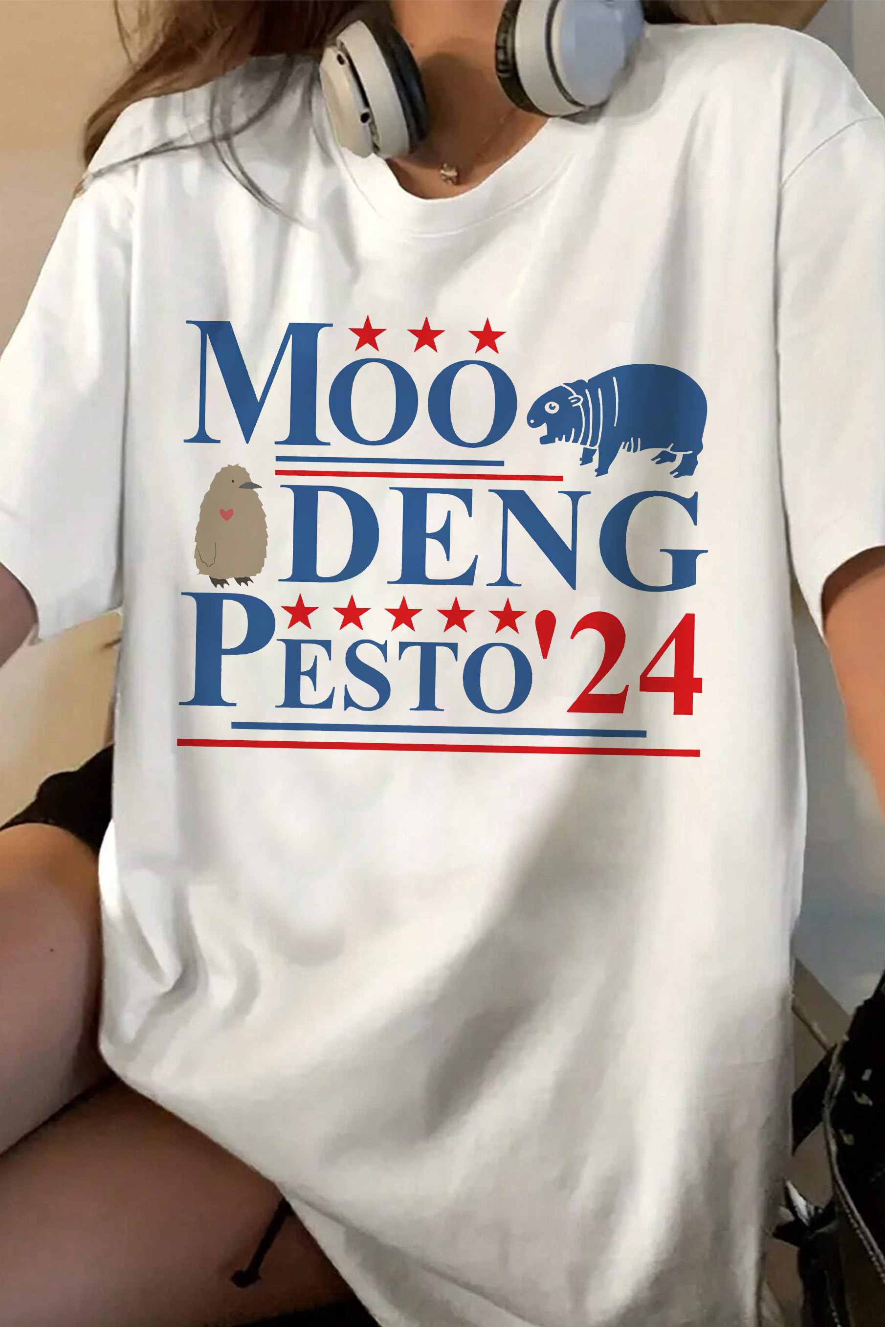 New T-Shirt Funny Moo Merch, Shirt Funny Moo Deng Baby Pesto Penguin For Women
