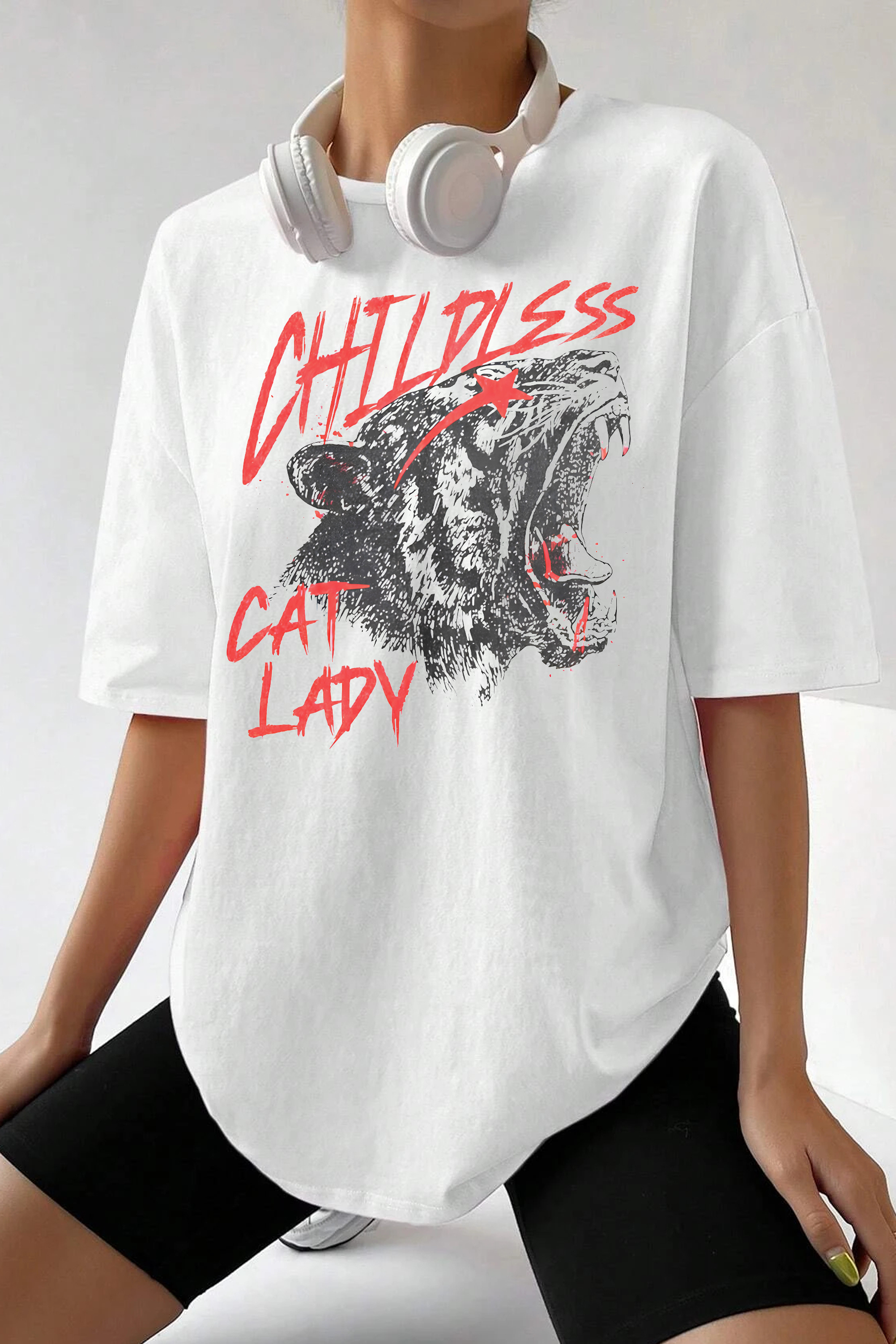 New T-Shirt Graffiti Style Merch, Shirt Graffiti Style Childless Cat Lady For Women