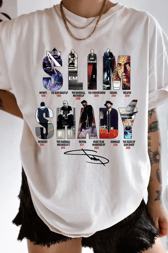 New T-Shirt Eminem Contrast Merch, Shirt Eminem Contrast Color Star Letter Support Casual Print Round Neck Short Sleeve