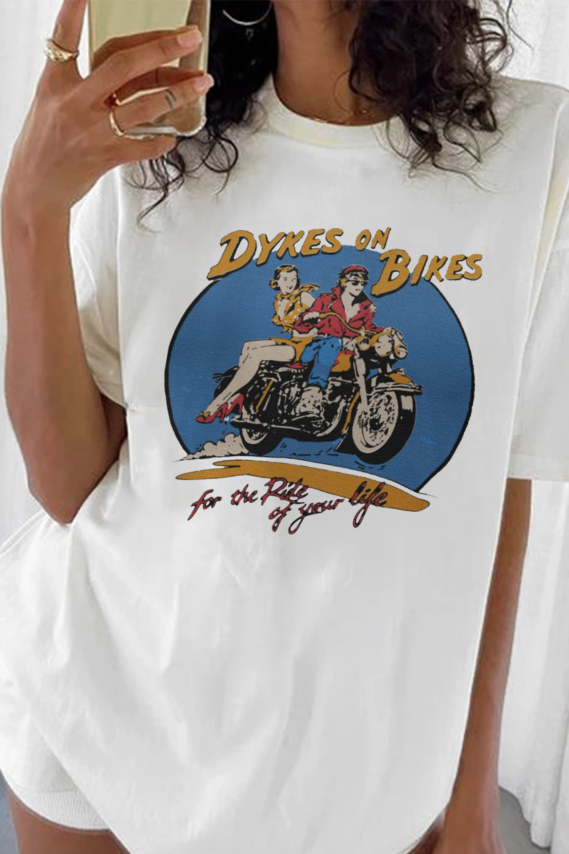 New T-Shirt Dykes On Merch, Shirt Dykes On Bikes Lesbian Pulp 50’S Retro For Women