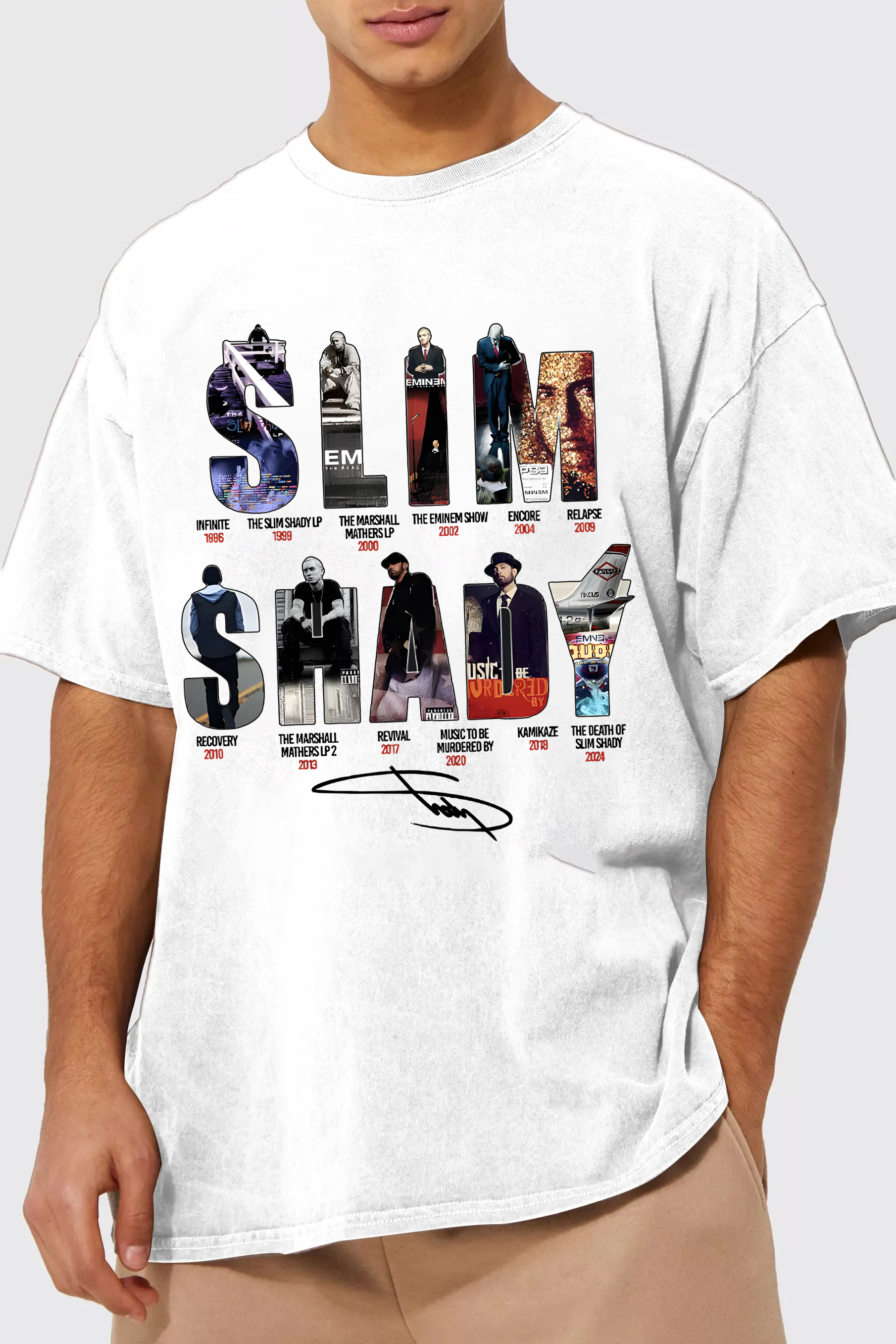 New T-Shirt Eminem Letter Merch, Shirt Eminem Letter Star Casual Print Round Neck Short Sleeve