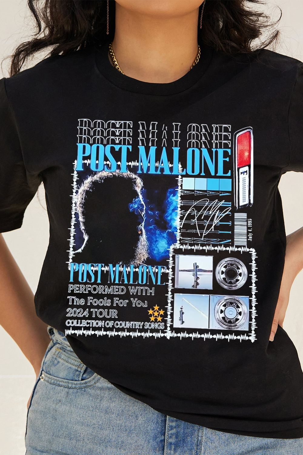 New T-Shirt Contrast Color Merch, Shirt Contrast Color Star Poster Letter Print Short Sleeve