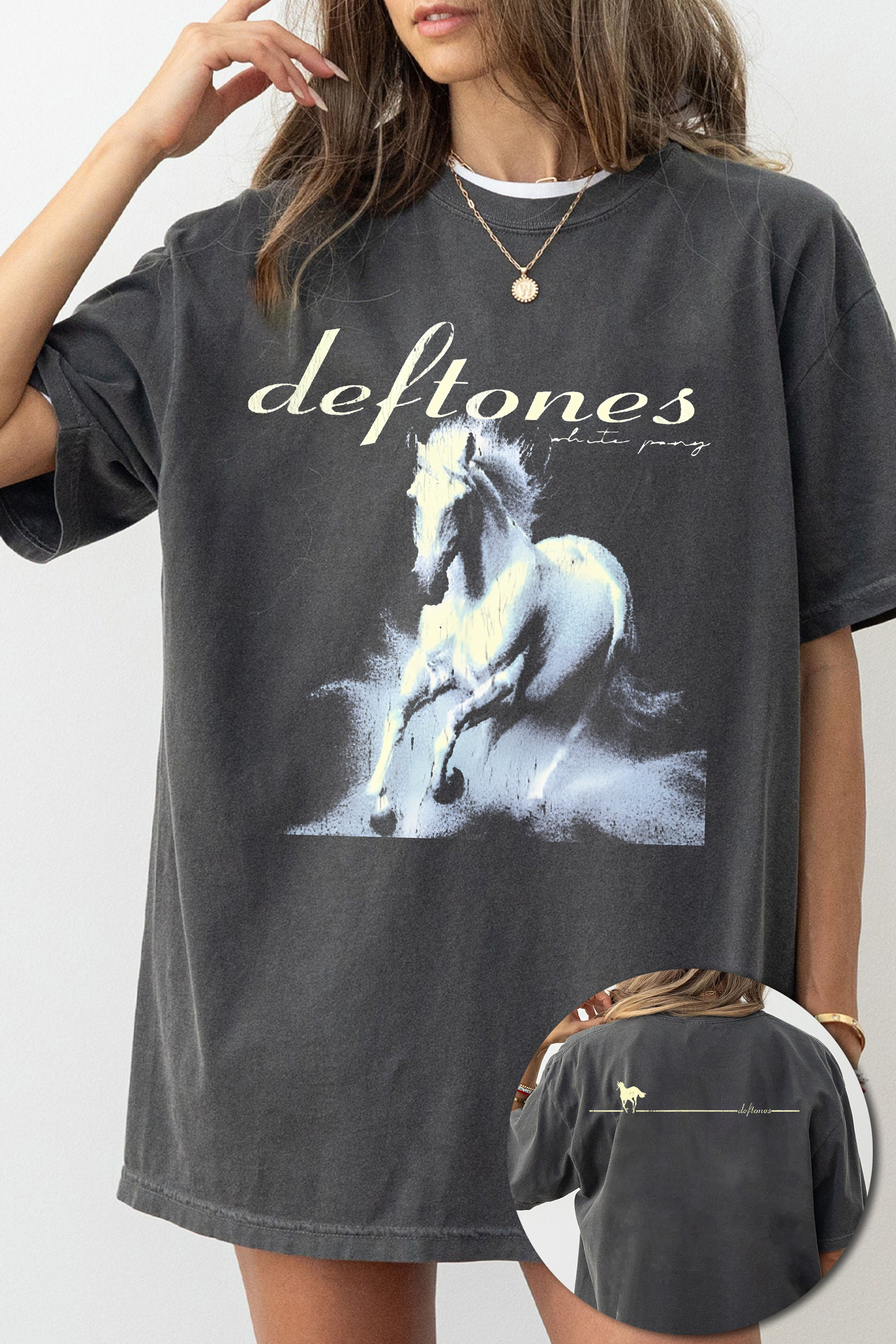 T-Shirt Deftones White Merch, Shirt Deftones White Pony Vintage For Women