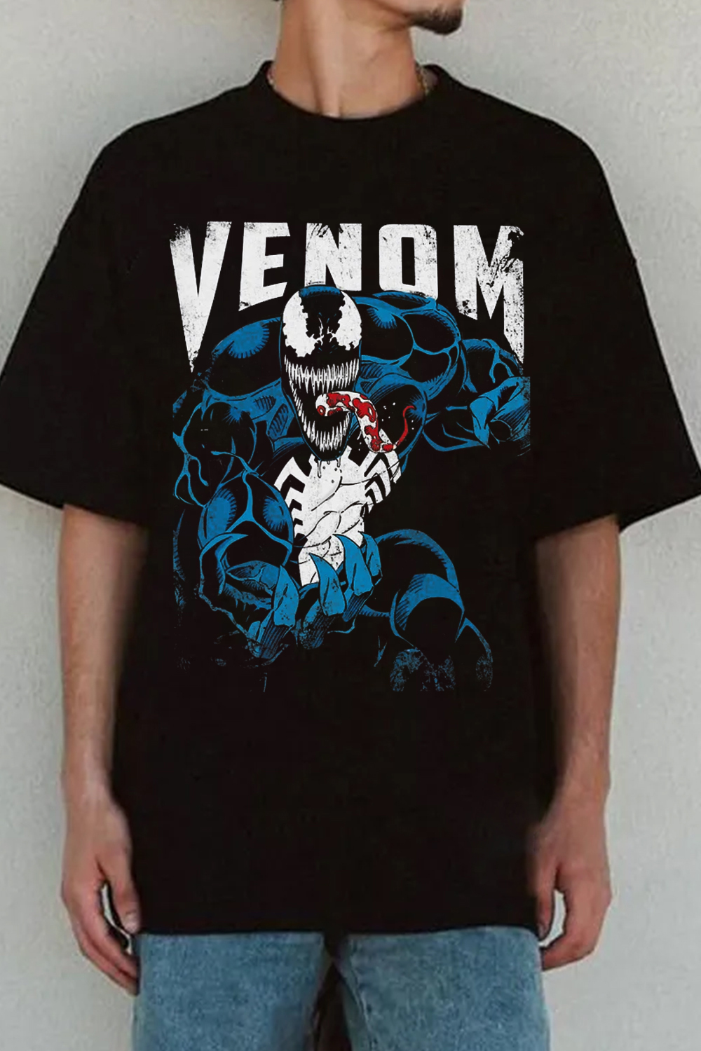 T-Shirt Contrast Color Merch, Shirt Contrast Color Letter Venom Print Short Sleeve