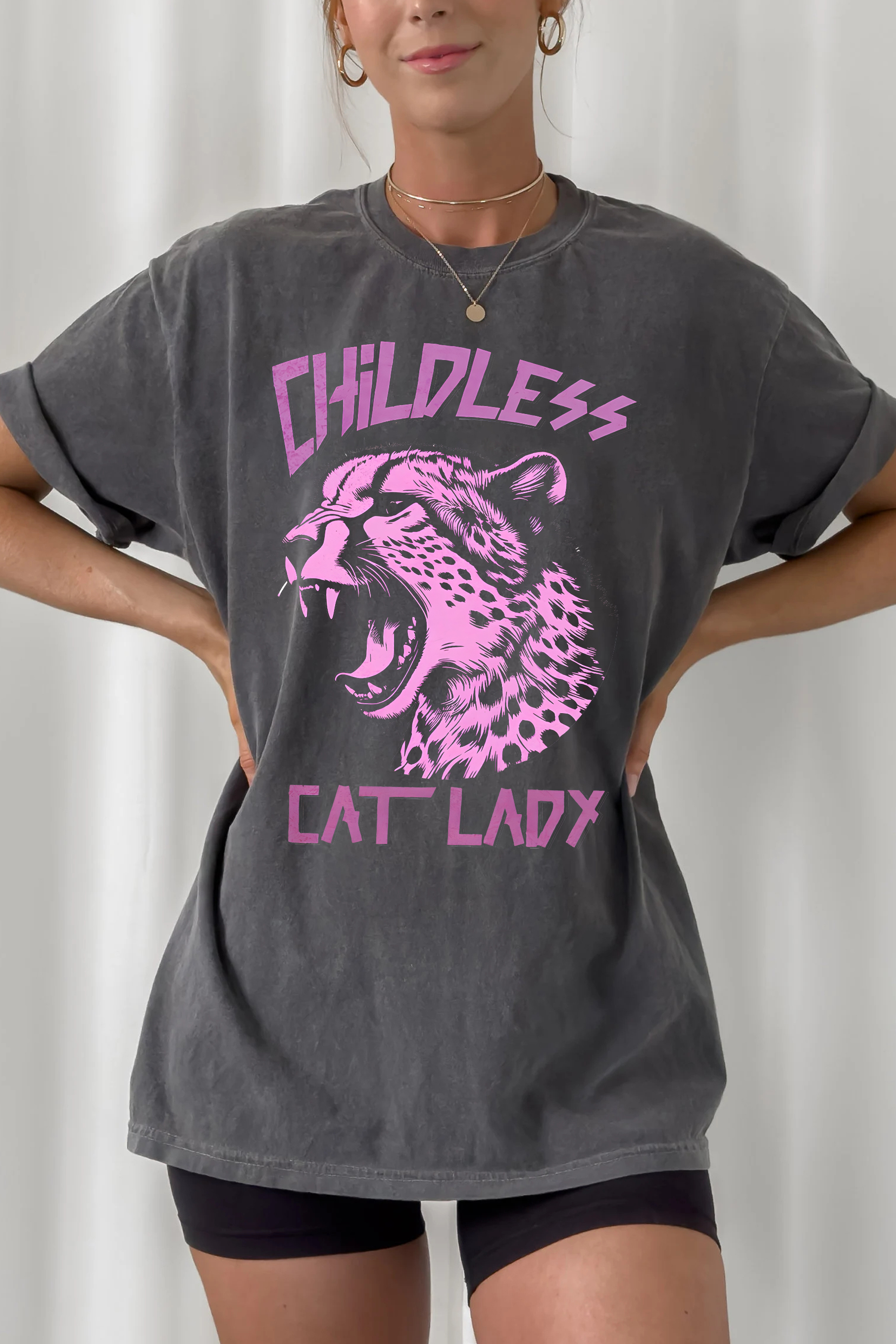 New T-Shirt Childless Cat Merch, Shirt Childless Cat Lady Cheetah Girl Power For Women