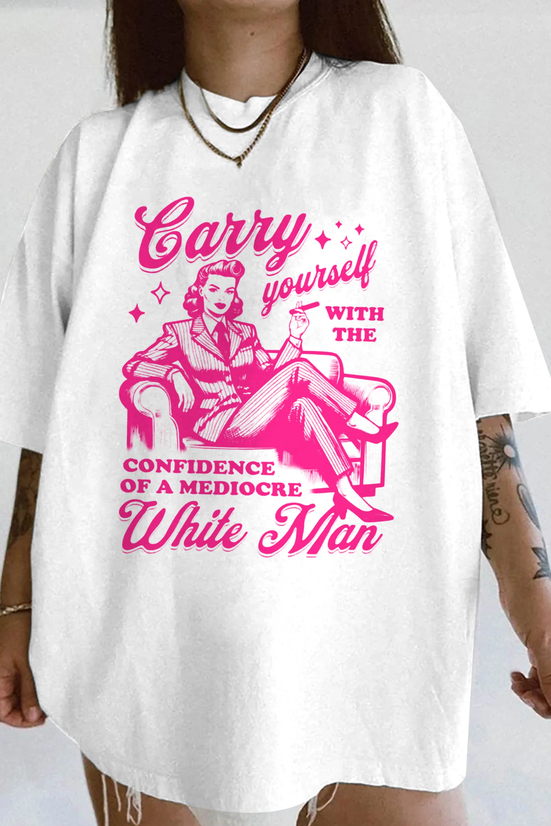 T-Shirt Carry Yourself Merch, Shirt Carry Yourself With The Confidence Of A Mediocre Retro Feminist For Women