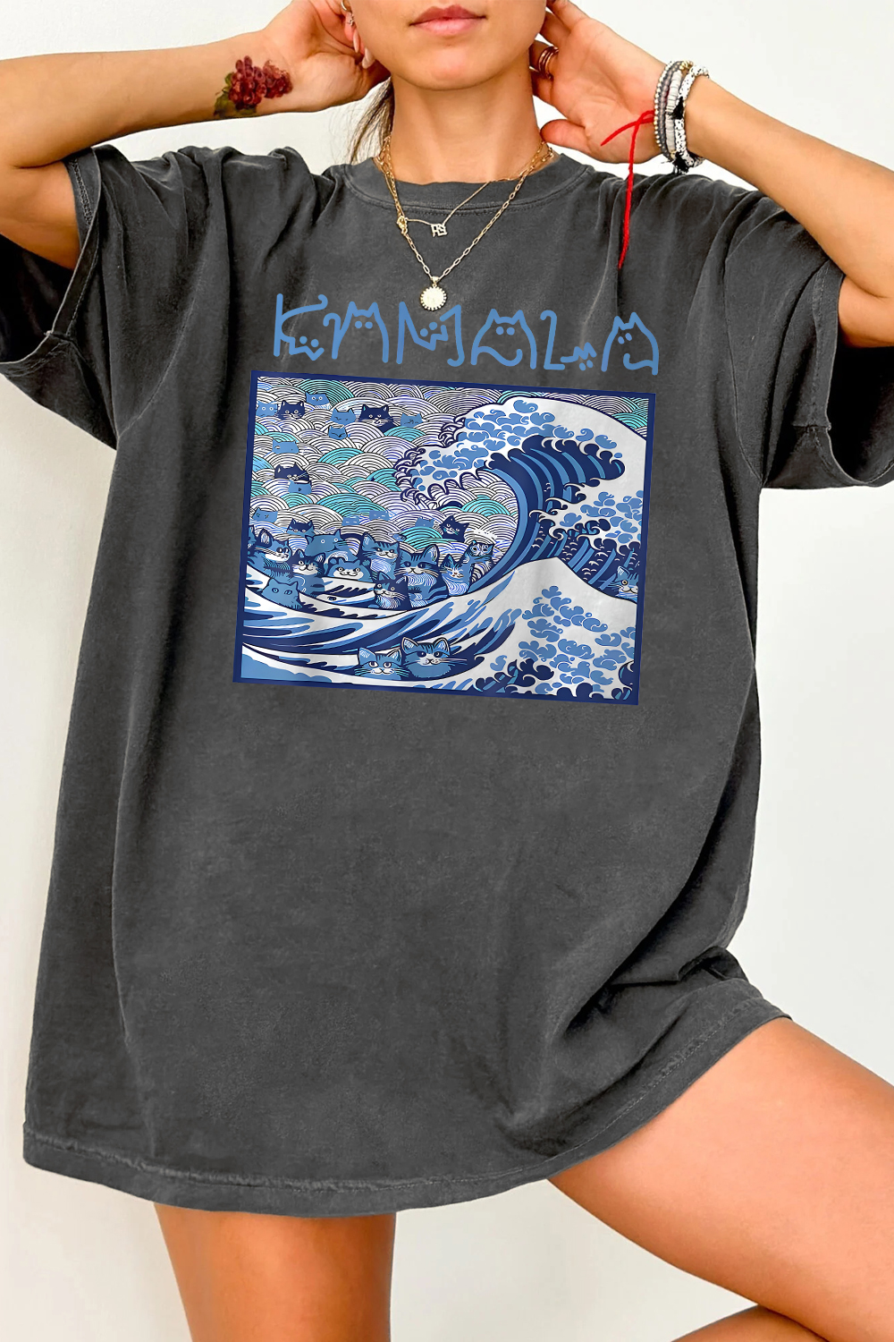 New T-Shirt Blue Cats Merch, Shirt Blue Cats Wave For Women