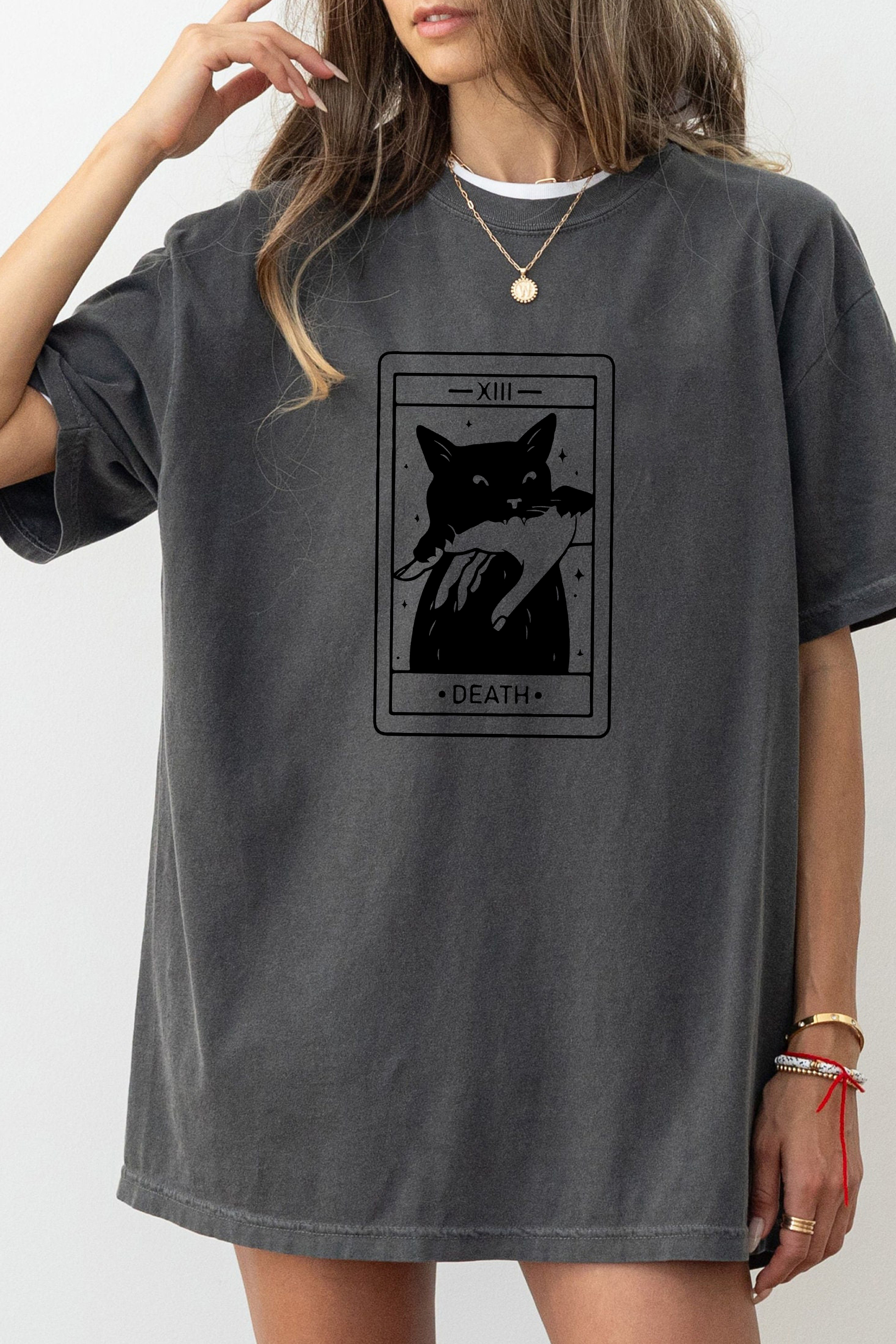 New T-Shirt Black Cat Merch, Shirt Black Cat Tarot Death  For Women