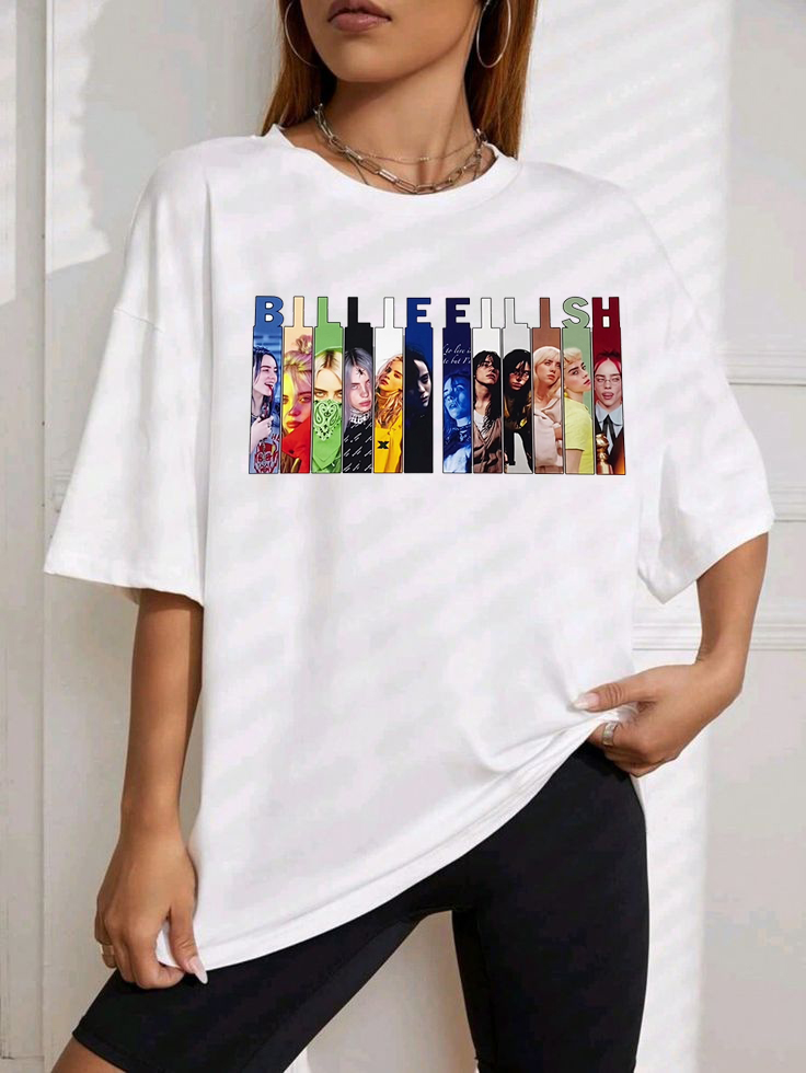 New T-Shirt Billie Eilish Merch, Shirt Billie Eilish Poster Casual Print Short-Sleeved