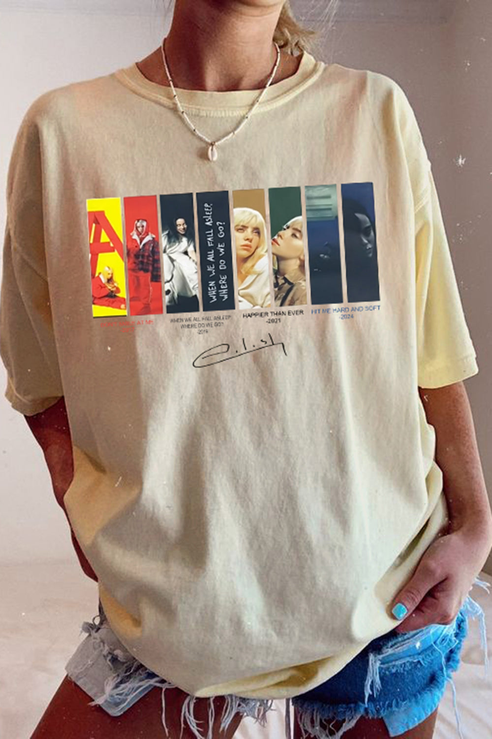 New T-Shirt Billie Eilish Merch, Shirt Billie Eilish Hit Me Hard And Soft Tour For Women