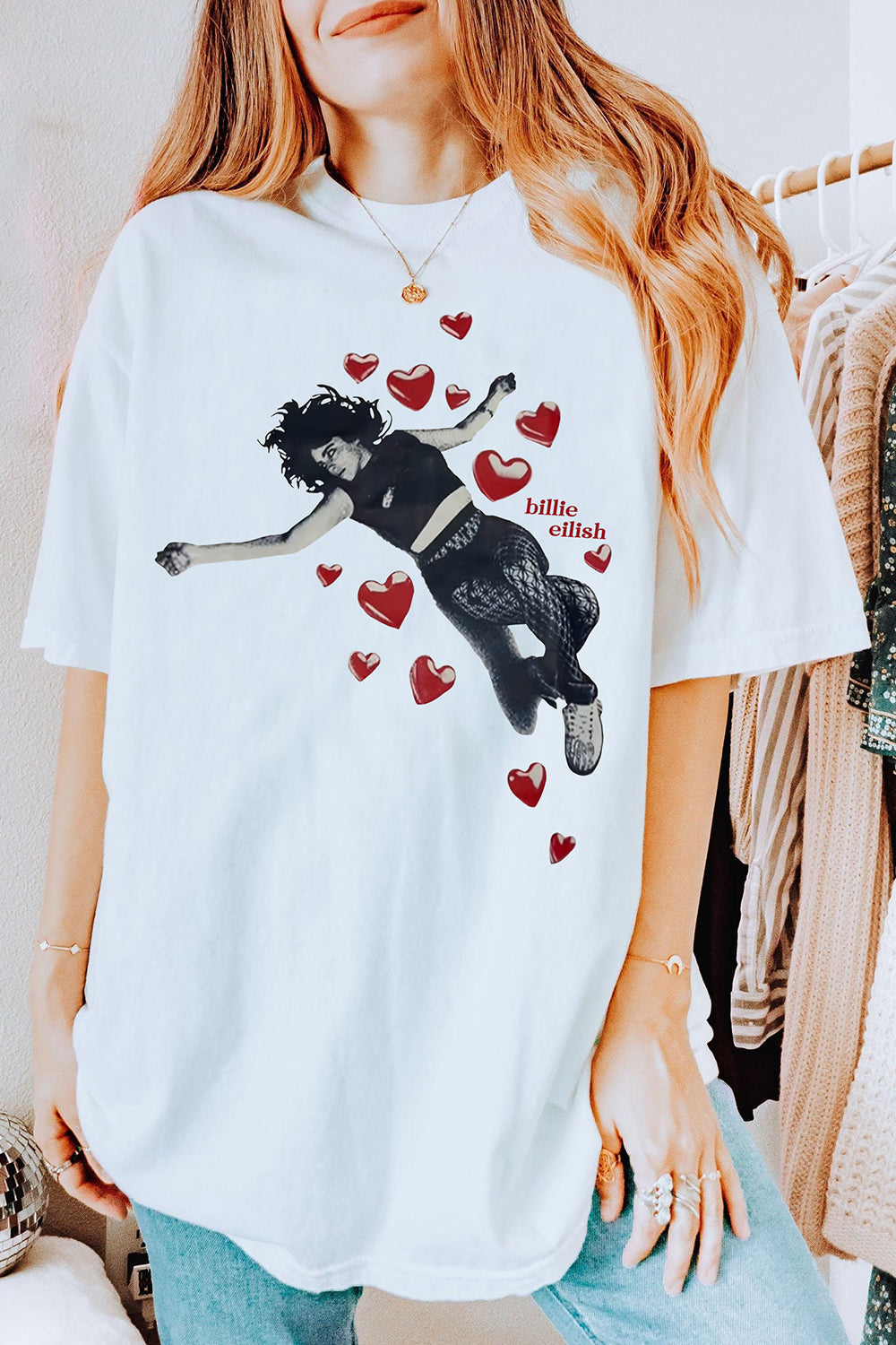 New T-Shirt Billie Eilish Merch, Shirt Billie Eilish 2024 Tour Hearts For Women