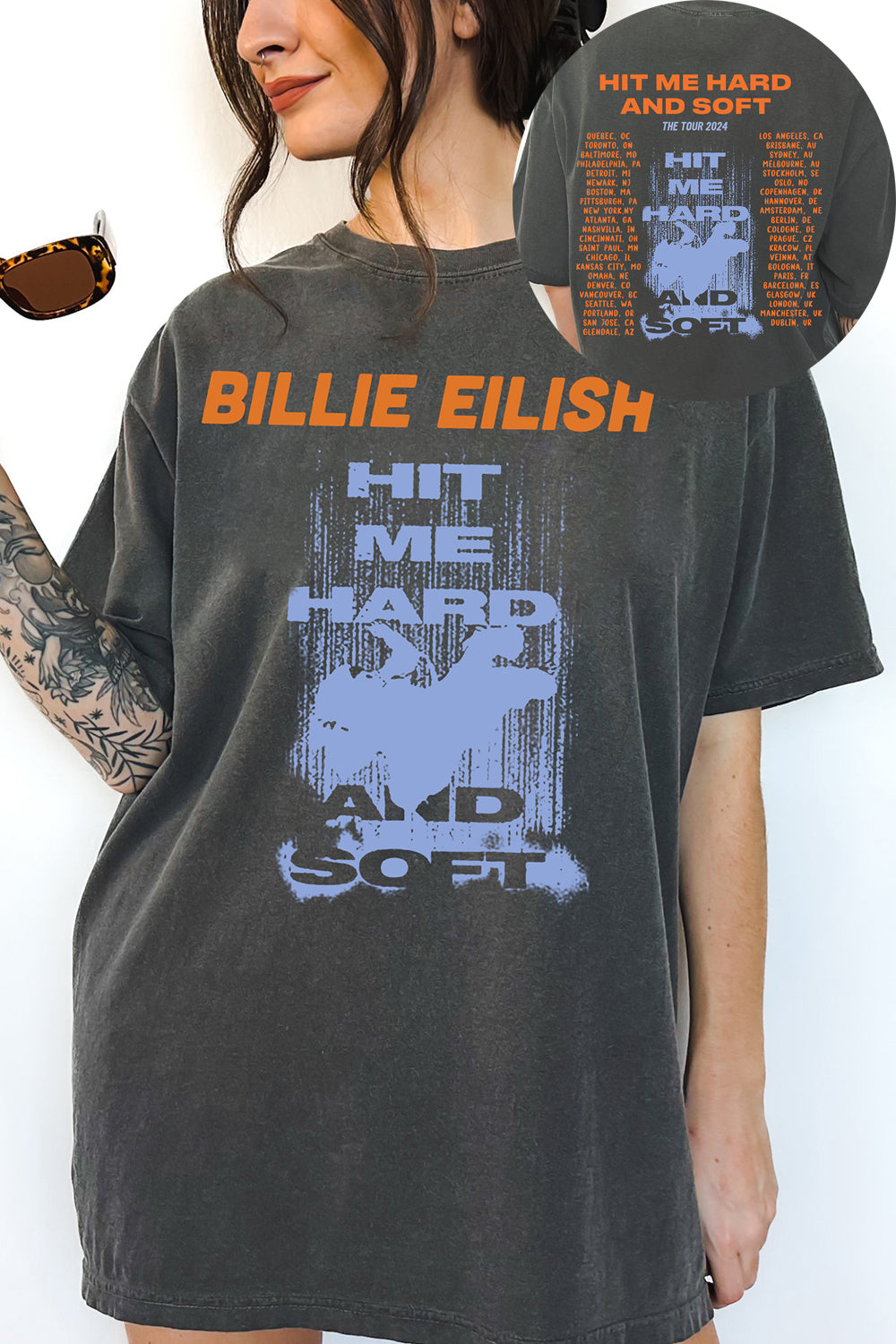 New T-Shirt Billie Eilish Merch, Shirt Billie Eilish Hit Me Hard And Soft Tour For Women