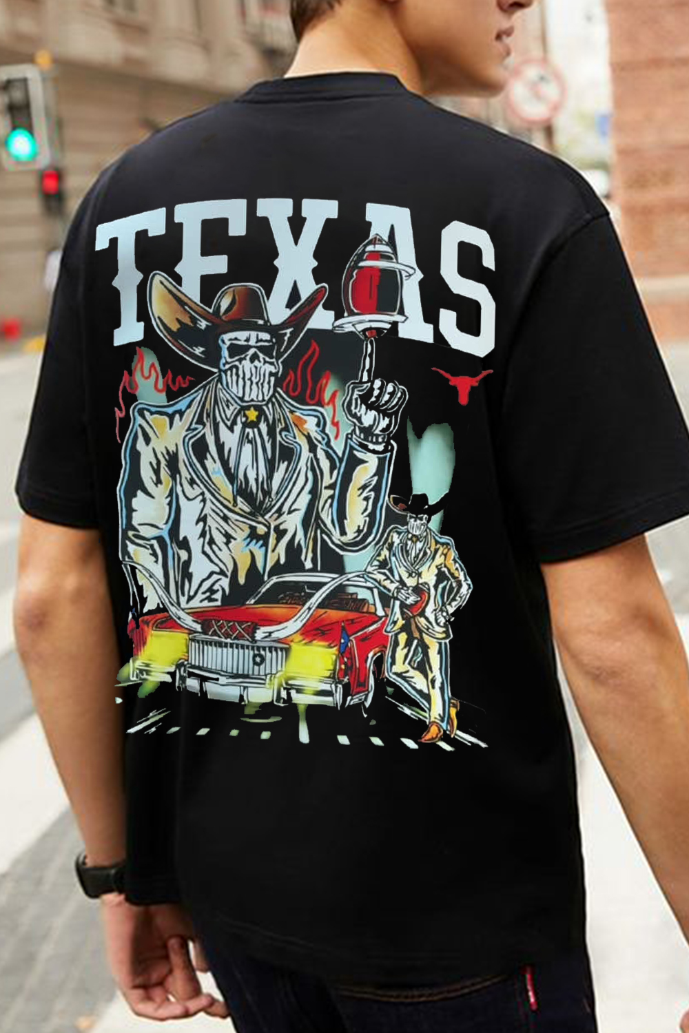 New T-Shirt Baseball Skull Merch, Shirt Baseball Skull Casual Back Print Round Neck Short Sleeve
