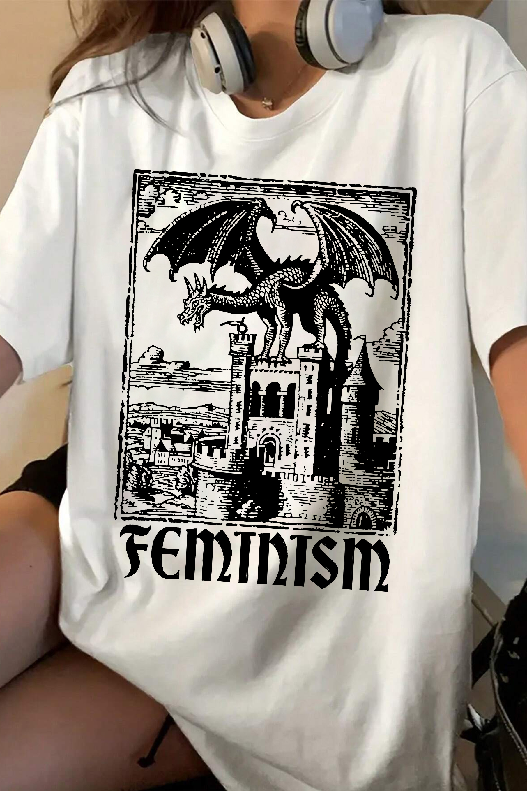 T-Shirt 90S Feminism Merch, Shirt 90S Feminism Dragon Graphic For Women