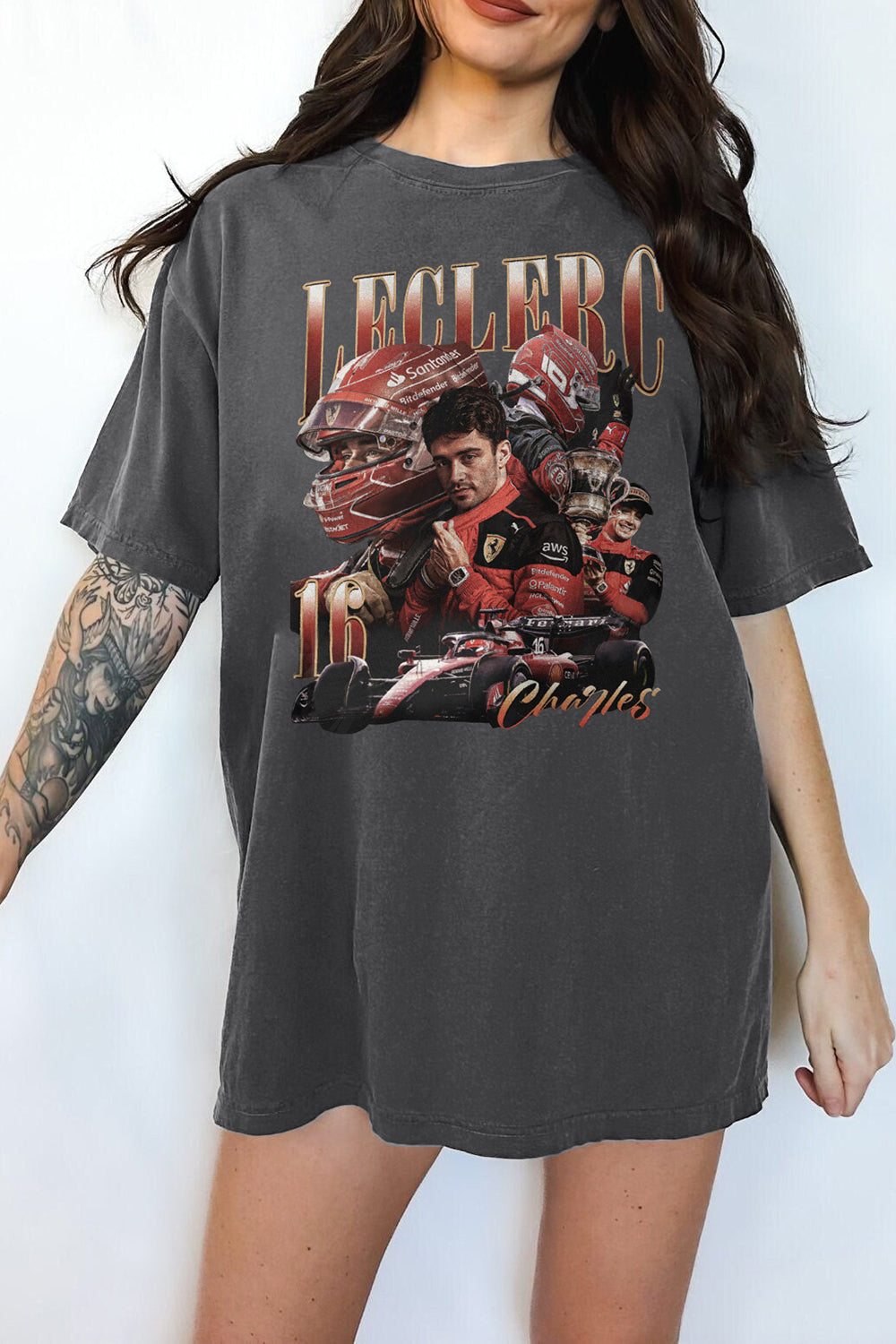 T-Shirt Vintage Charles Merch, Shirt Vintage Charles Leclerc Championship Formula Racing Graphic For Women