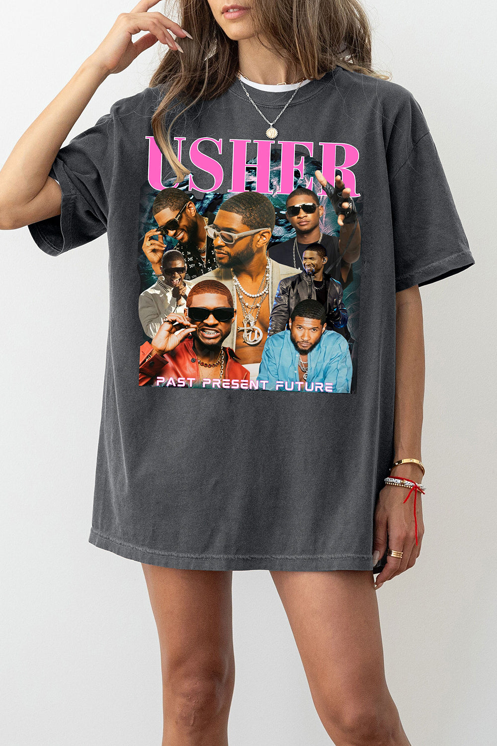 New T-Shirt Usher Past Merch, Shirt Usher Past Present Future Tour Graphic For Women
