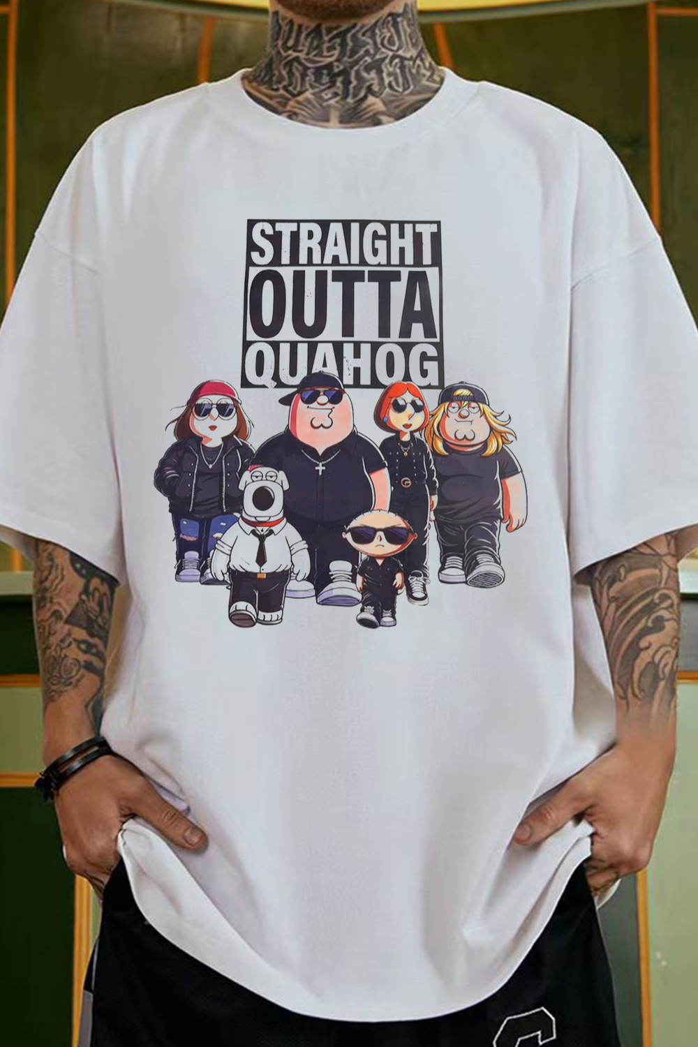 New T-Shirt Straight Outta Merch, Shirt Straight Outta Quahog Cartoon