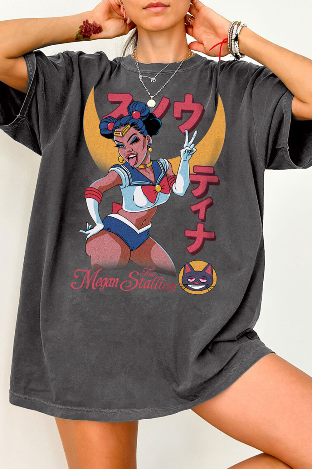 New T-Shirt Retro Megan Merch, Shirt Retro Megan Thee Stallion Sailor Moon Anime Rap Graphic For Women