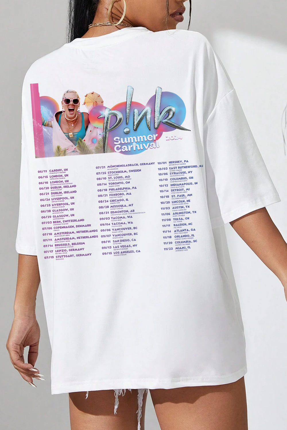 T-Shirt P!Nk Pink Merch, Shirt P!Nk Pink Singer Summer Carnival 2024 Tour For Women