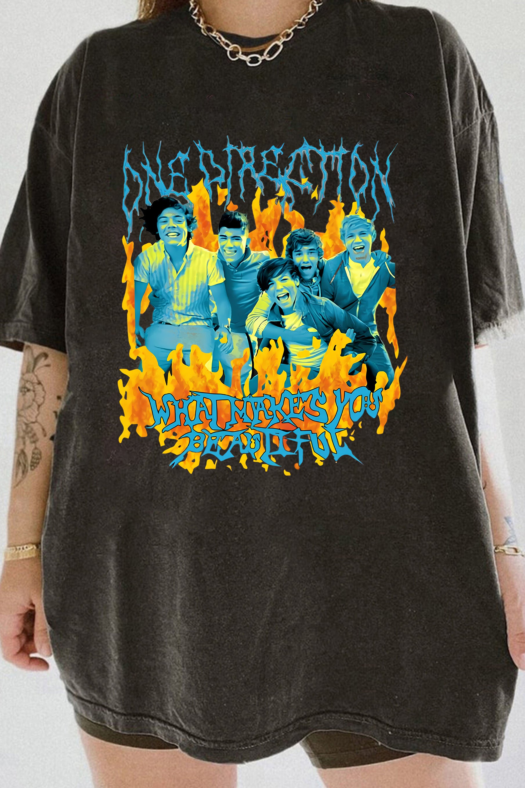 New T-Shirt One Direction Merch, Shirt One Direction What Makes You Beautiful Funny Metal For Women