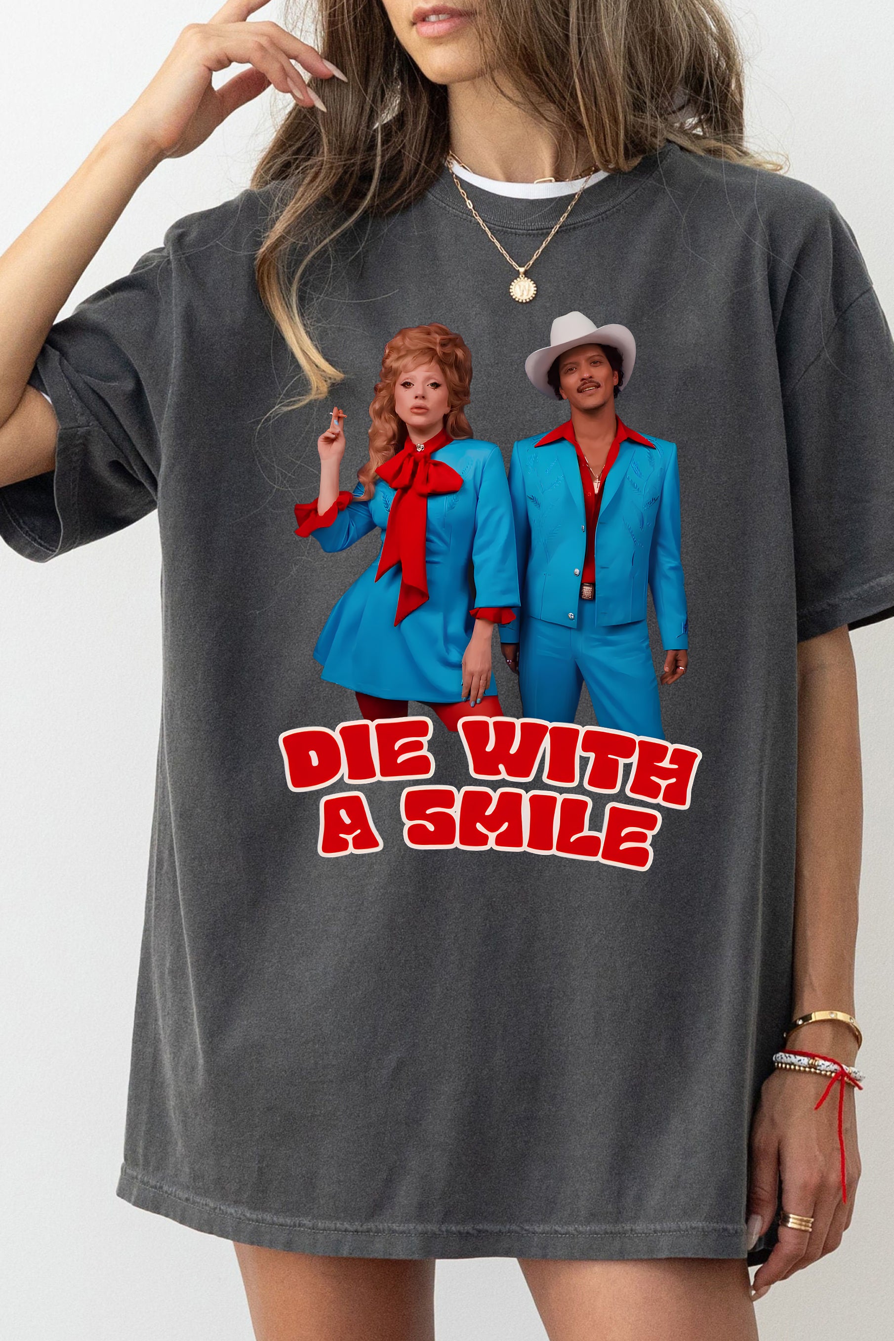New T-Shirt Lady Gaga Merch, Shirt Lady Gaga & Bruno Mars Die With A Smile  For Women