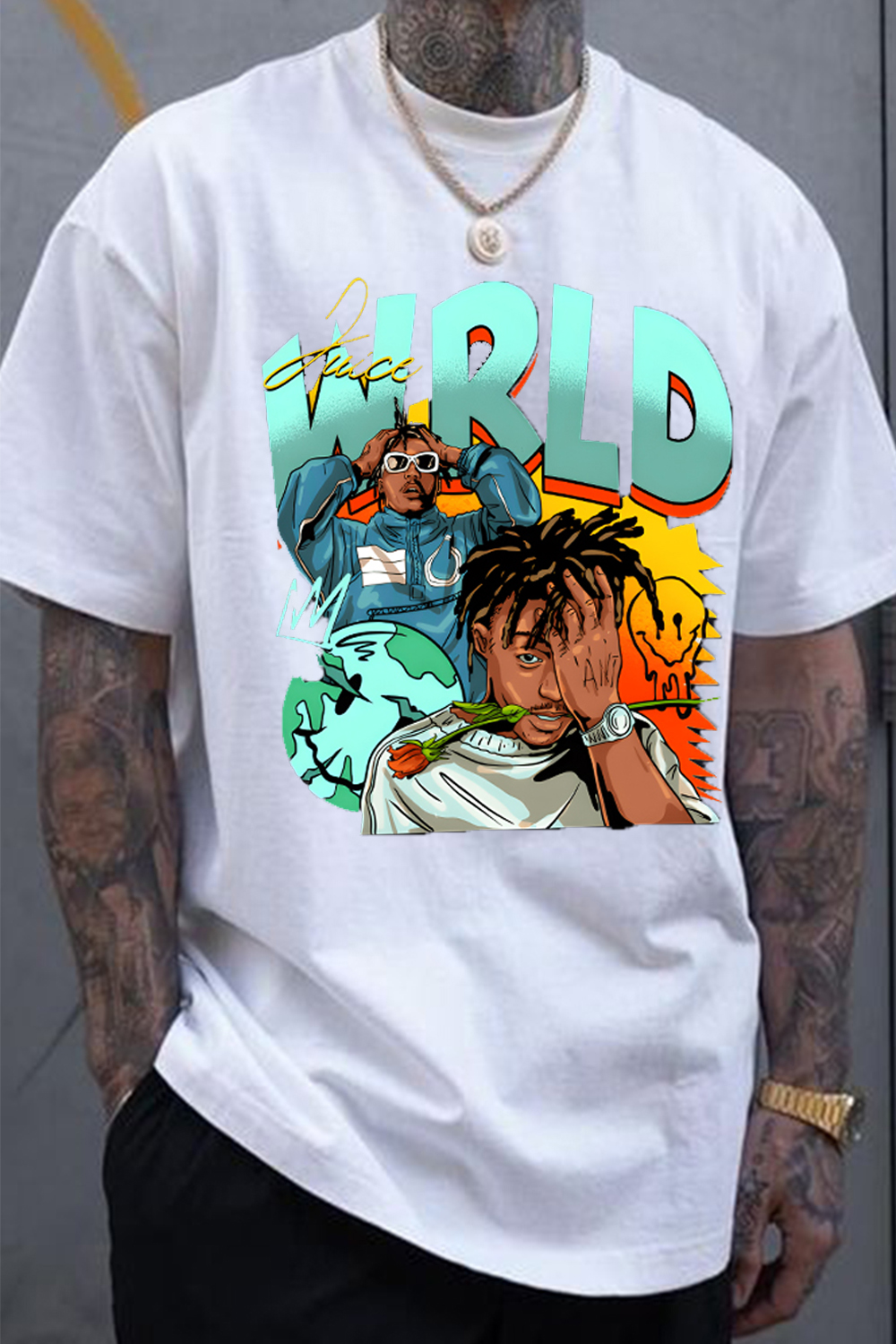 T-Shirt Juice World Merch, Shirt Juice World Fans Color Block Short Sleeve