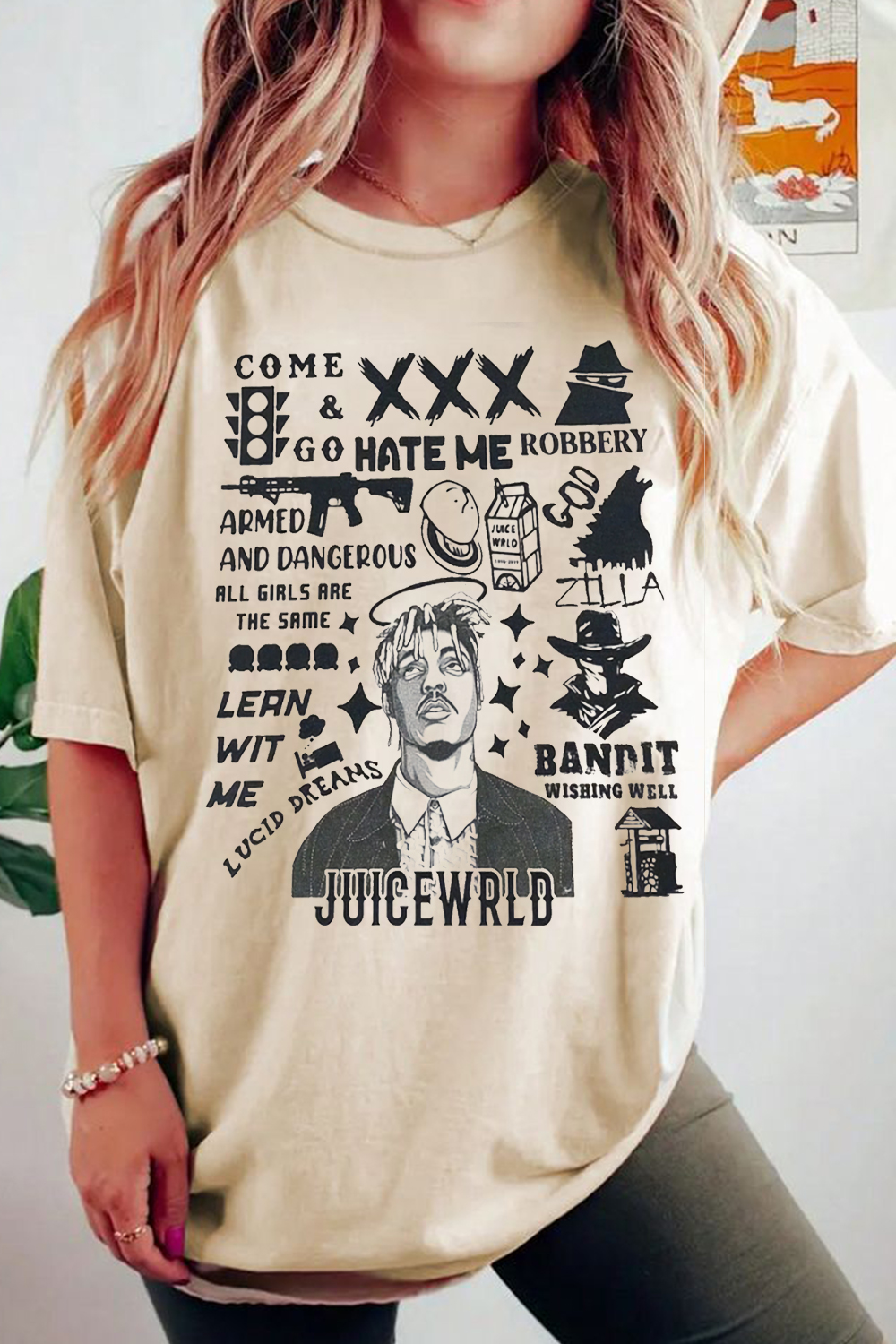 New T-Shirt Juice World Merch, Shirt Juice World Cartoon Ladies Short-Sleeved
