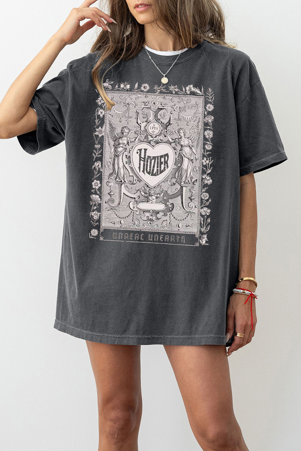 New T-Shirt Hozier Unreal Merch, Shirt Hozier Unreal Unearth Gothic Angels Floral Fairy For Women