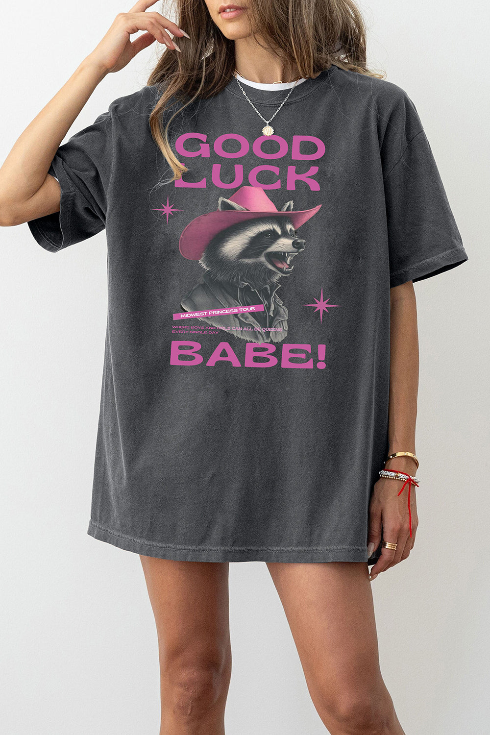 New T-Shirt Good Luck Merch, Shirt Good Luck Babe Pink Pony Club Cowgirls Western Raccoon For Women