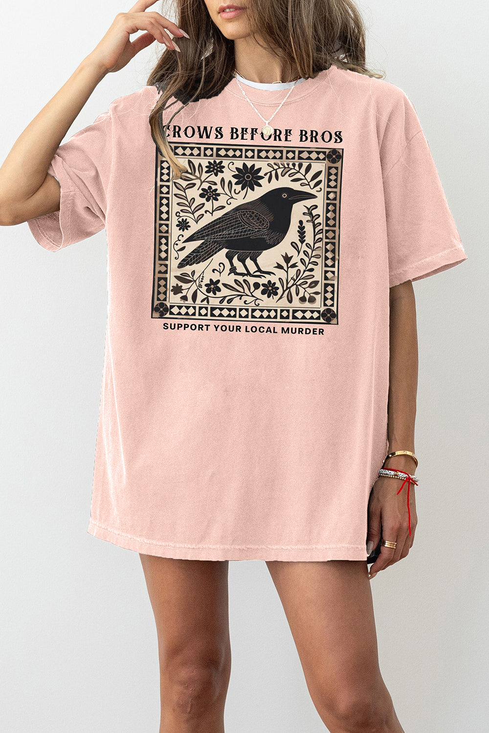 T-Shirt Crows Before Merch, Shirt Crows Before Bros Support Local Murder Graphic For Women