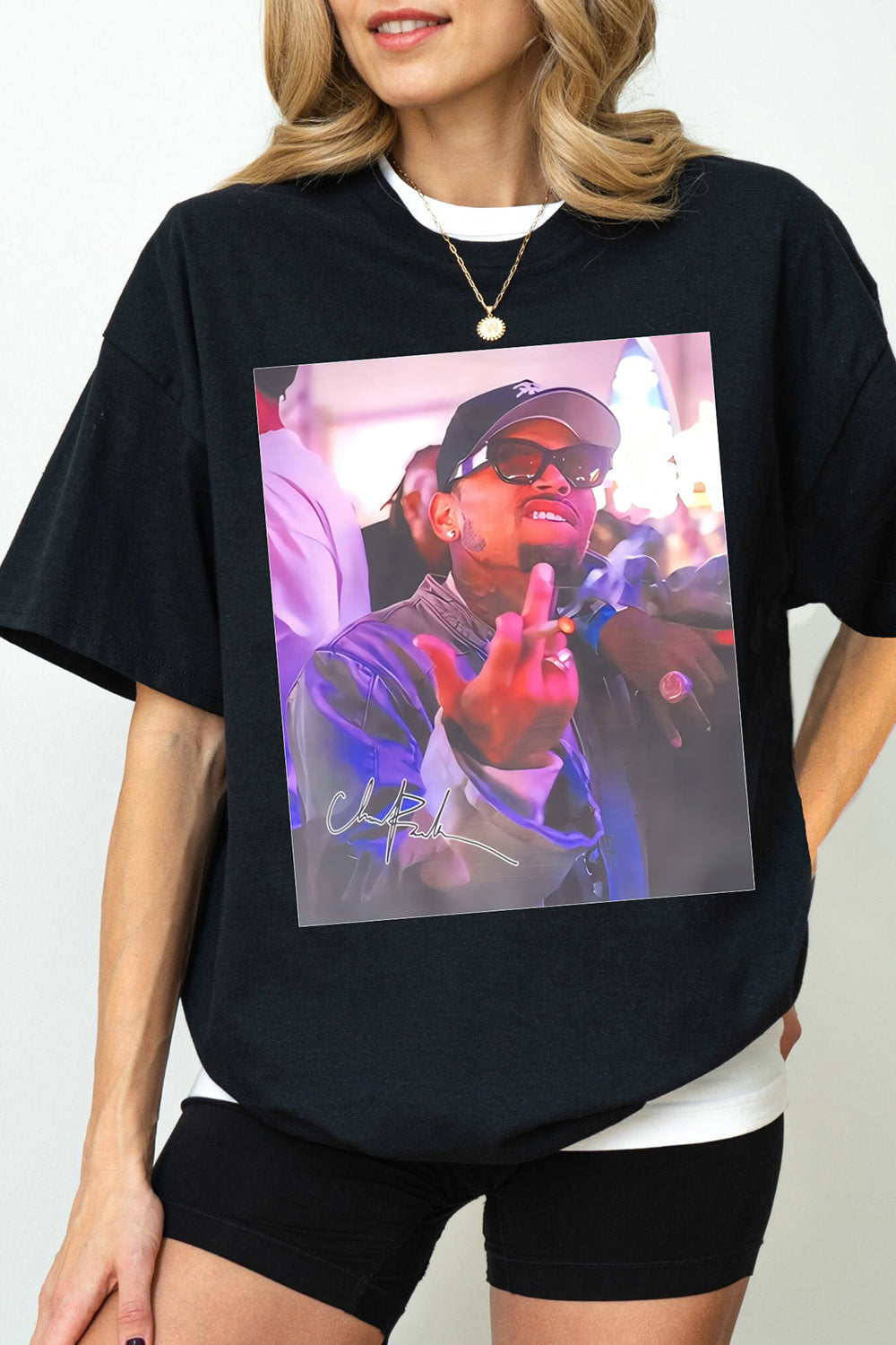 T-Shirt Chris Brown Merch, Shirt Chris Brown Breezy Tour Middle Finger Graphic For Women