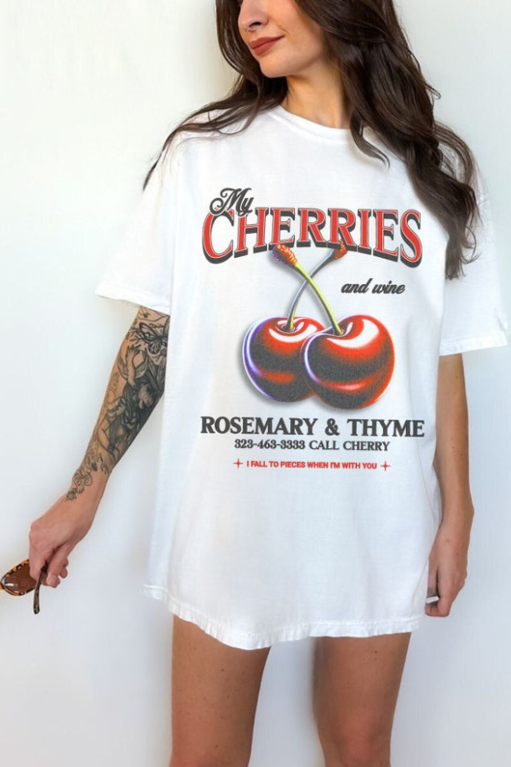 T-Shirt Coquette Cherries Merch, Shirt Coquette Cherries & Wine Oversized Graphic For Women
