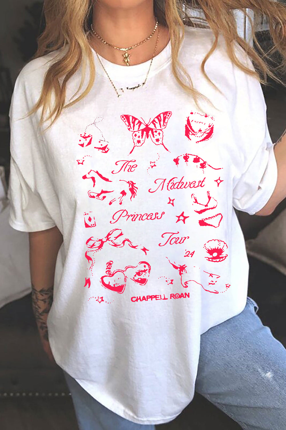 T-Shirt Chap.Pell Roan Merch, Shirt Chap.Pell Roan Pink Pony Club Midwestern Princess Tour For Women