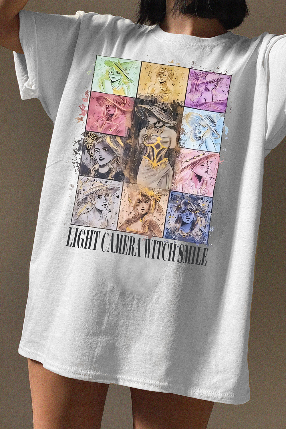 T-Shirt Cartoon Swiftie Merch, Shirt Cartoon Swiftie Light Camera Witch Smile For Women