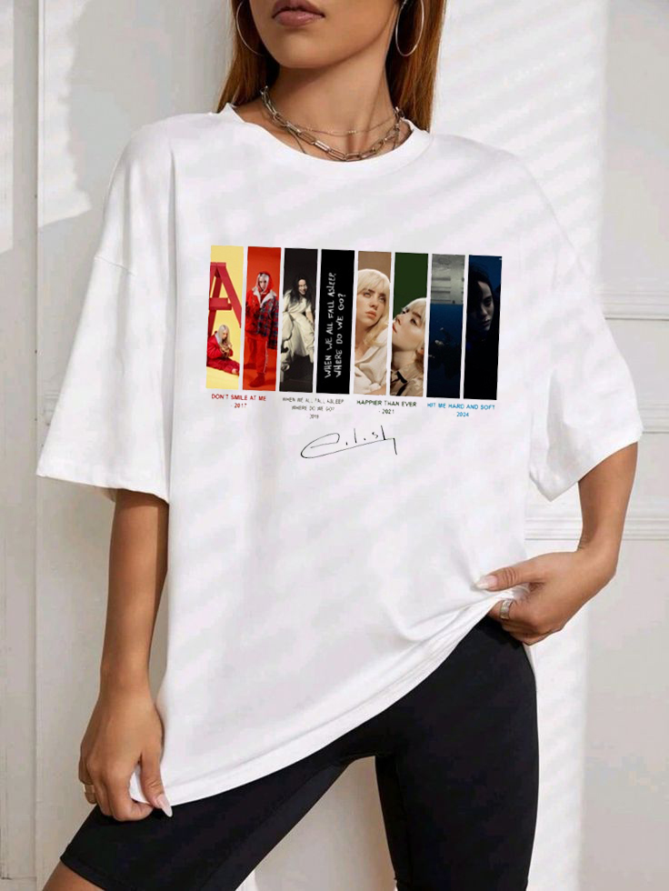 New T-Shirt Billie Eilish Merch, Shirt Billie Eilish Poster Casual Print Short-Sleeved